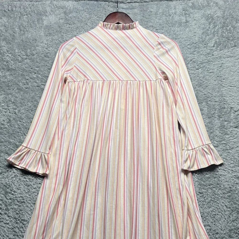 American Girl Nightgown Girls Medium Pink Striped Ruffles Placket Bodice Retired